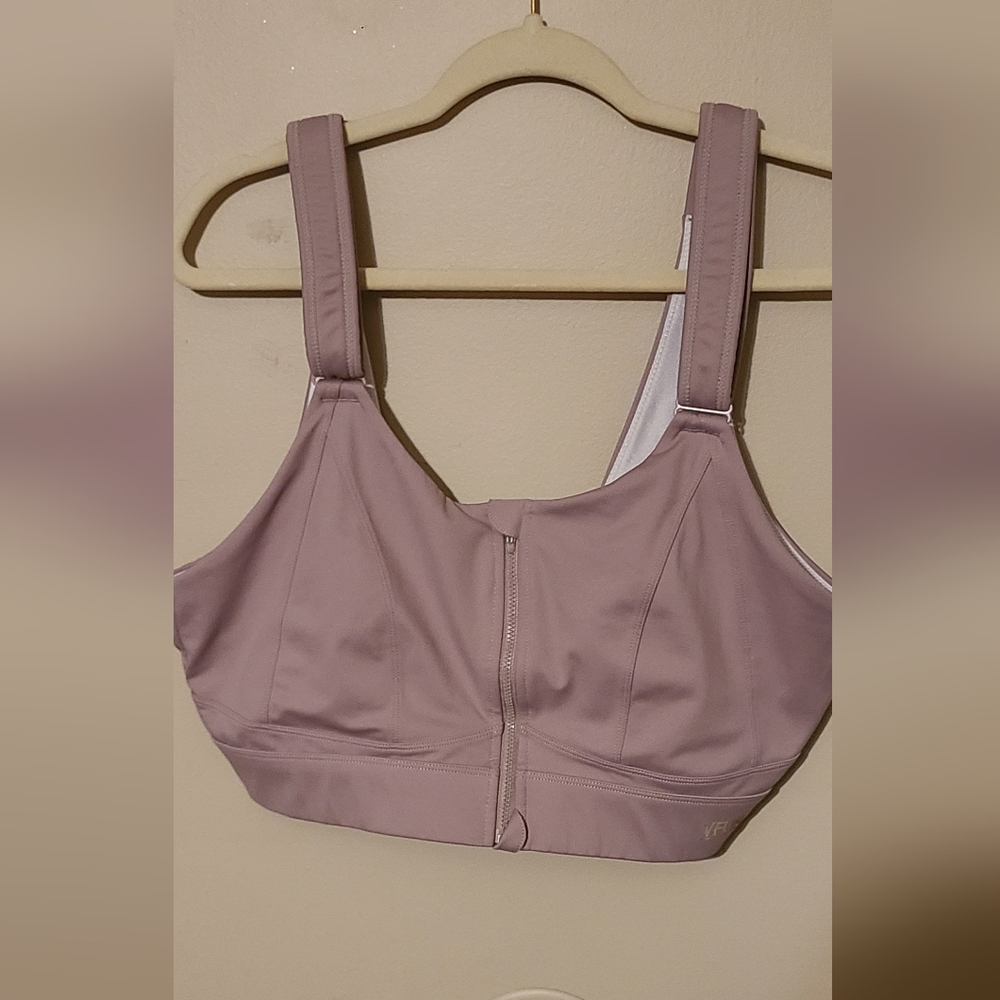 VFUS Tan Zip-Front Sports Bra Velcro Straps